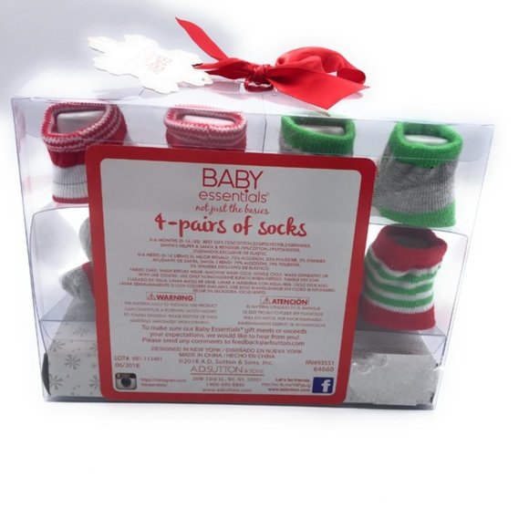 Baby Essentials Holiday Christmas 4 pairs of socks 0-6 mos. NEW in Box - Picture 5 of 6